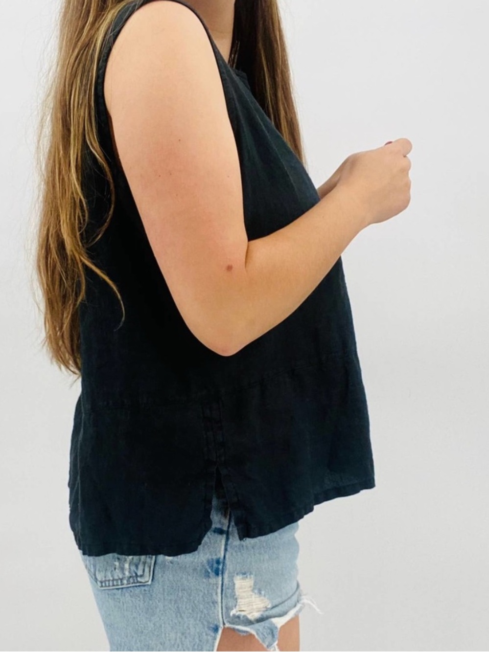 Bryn Walker Linen Boxy Sleeveless Black Tank Top Blouse - Size S - Picture 3 of 6